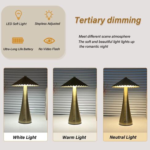 Portable LED Table Lamp, 3-Levels Brightness Metal Desk Lamp, 3 Color Touch Control Rechargeable Lamp, Night Light, Bedside Lamp,Dining Room Lamp (Gold) in Saudi Arabia