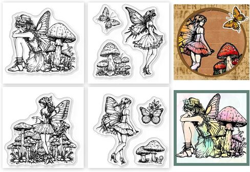 GLOBLELAND 4Pcs Mini Fairy Mushroom Clear Stamps for DIY Scrapbooking Butterfly Fairy Silicone Stamp Seals Transparent Stamps for Cards Making Photo Album Journal Home Decoration 2.2x2.2inch in Saudi Arabia