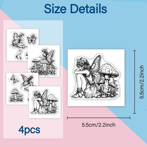 GLOBLELAND 4Pcs Mini Fairy Mushroom Clear Stamps for DIY Scrapbooking Butterfly Fairy Silicone Stamp Seals Transparent Stamps for Cards Making Photo Album Journal Home Decoration 2.2x2.2inch in Saudi Arabia