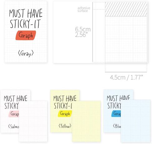 Monolike Must Have Sticky Graph 4p Set Self-Adhesive Memo Pad 80 Sheets, Daily Sticky, Diary, Memo in Saudi Arabia