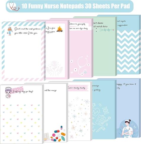 10 Pcs Funny Nurse Notepads Nurse Appreciation Gifts Medical Themed Notepads Self Adhesive Note Pads for Nurse Nurse Stationary Sticky Notes for Writing Notes Diary Lists Schedule,4 x 5.5'' in Saudi Arabia
