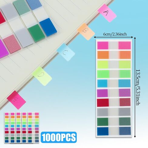 1000 Pcs Page Markers Tabs, Pop Up Index Tabs Post Colorful Book Flags Stickers Translucent Sticky Notes for Writable Page Markers Label File Annotation Supplies in Saudi Arabia