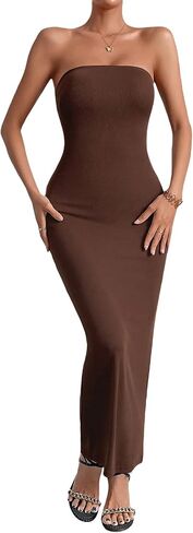 Milumia Women's Sexy Strapless Sleeveless Back Cut Out Long Bodycon Tube Maxi Dress in Saudi Arabia