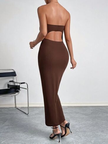 Milumia Women's Sexy Strapless Sleeveless Back Cut Out Long Bodycon Tube Maxi Dress in Saudi Arabia