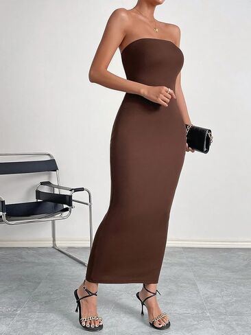 Milumia Women's Sexy Strapless Sleeveless Back Cut Out Long Bodycon Tube Maxi Dress in Saudi Arabia