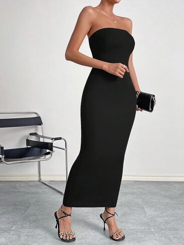 Milumia Women's Sexy Strapless Sleeveless Back Cut Out Long Bodycon Tube Maxi Dress in Saudi Arabia
