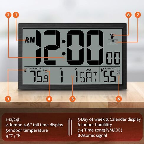 Atomic Clock, Easy to Read, Adjusts Time Automatically, High Precision Temperature Humidity Meter in Saudi Arabia