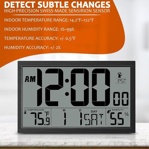 Atomic Clock, Easy to Read, Adjusts Time Automatically, High Precision Temperature Humidity Meter in Saudi Arabia