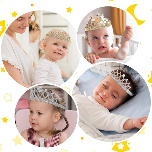 4 Pcs Elastic Crystal Toddler Headbands, Soft Princess Baby, Pearl Toddler Birthday for Birthday Party, Photography (Silver, Gold) in Saudi Arabia