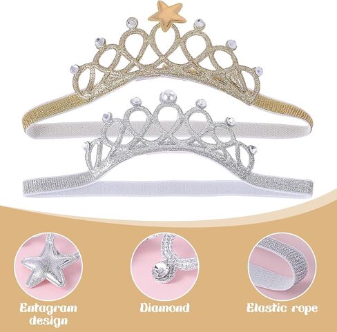 4 Pcs Elastic Crystal Toddler Headbands, Soft Princess Baby, Pearl Toddler Birthday for Birthday Party, Photography (Silver, Gold) in Saudi Arabia