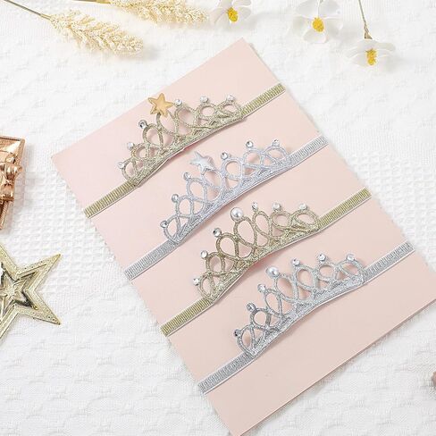 4 Pcs Elastic Crystal Toddler Headbands, Soft Princess Baby, Pearl Toddler Birthday for Birthday Party, Photography (Silver, Gold) in Saudi Arabia