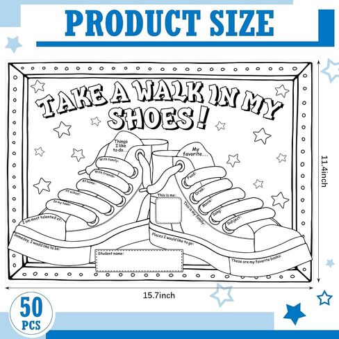 Resurhang 50 Pcs Back to School Color Your Own All About Me Poster Take a Walk in My Shoes Posters Kid DIY Classroom Decorations Elementary Preschool Kindergarten Gifts for Students from Teachers Bulk in Saudi Arabia