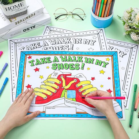 Resurhang 50 Pcs Back to School Color Your Own All About Me Poster Take a Walk in My Shoes Posters Kid DIY Classroom Decorations Elementary Preschool Kindergarten Gifts for Students from Teachers Bulk in Saudi Arabia