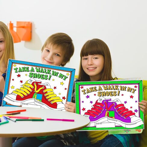 Resurhang 50 Pcs Back to School Color Your Own All About Me Poster Take a Walk in My Shoes Posters Kid DIY Classroom Decorations Elementary Preschool Kindergarten Gifts for Students from Teachers Bulk in Saudi Arabia
