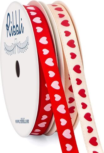 Ribbli Valentine’s Day Ribbon,2 Rolls Heart Satin Ribbon Use for Valentines Day Craft,Gift Wrapping,Home Decor,3/8 Inches Total 20 Yards,Red/Pink/Cream in Saudi Arabia