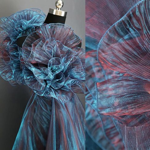 5 Yards Iridescent Ruffle Ribbon Pleated Chiffon Trim Dress Wedding Decoration Craft Sewing (Magic Fluorescent Green) in Saudi Arabia