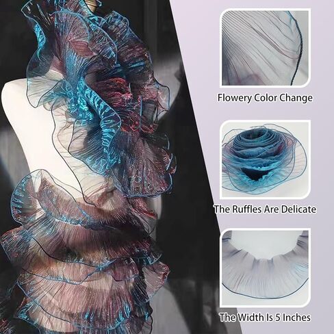 5 Yards Iridescent Ruffle Ribbon Pleated Chiffon Trim Dress Wedding Decoration Craft Sewing (Magic Fluorescent Green) in Saudi Arabia