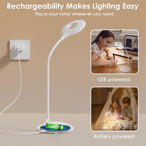 Small Desk Lamps for Home Office, Rechargeable Kids Desk Light, Battery Operated, Adjustable Brightness & Modes, Flexible Gooseneck, Portable Study Table Lamp for College, Dorm, Video Call in Saudi Arabia