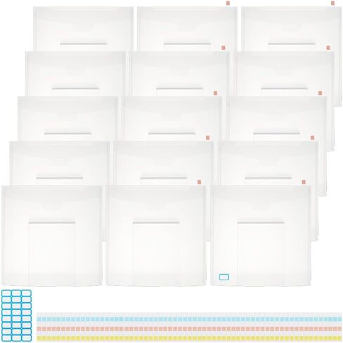 AHANDMAKER 15 Pcs Scrapbook Paper Storage Organizer, 12.6x12.68 Inch Clear Paper Storage with 120 Pcs Sticky Index Tabs for Holding Scrapbook Paper, Paper Files, Cardstock, Photos in Saudi Arabia