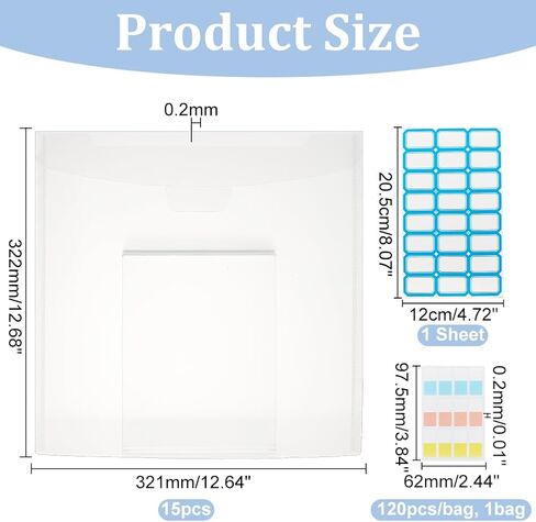AHANDMAKER 15 Pcs Scrapbook Paper Storage Organizer, 12.6x12.68 Inch Clear Paper Storage with 120 Pcs Sticky Index Tabs for Holding Scrapbook Paper, Paper Files, Cardstock, Photos in Saudi Arabia