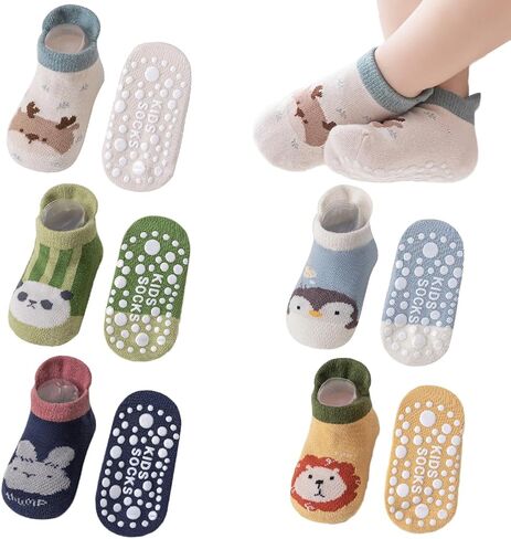 جوارب XiHSiHan للفتيات الصغيرات غير قابلة للانزلاق جوارب قطنية للكاحل للأطفال الصغار جوارب كرتونية مع مقابض 6 أزواج in Kuwait