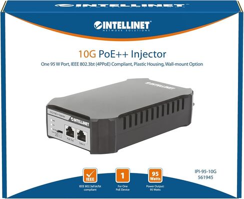 Intellinet 10G Poe++ Injector – 95W Power Over Ethernet Output, Supports Up to 328ft, 10GBASE-T RJ45 Ethernet Port, Wall Mountable, Rubber - 3 Yr Mfg Warranty – 561945 in Saudi Arabia