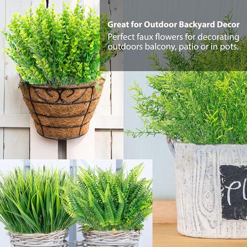 Bundles Artificial Plants, Bulk Fake Boston Fern Boxwood Rosemary Grass Greenery Outdoor UV Resistant No Fade Faux Plastic Plants Garden Porch Window Box Decorating (24Pcs) in Saudi Arabia