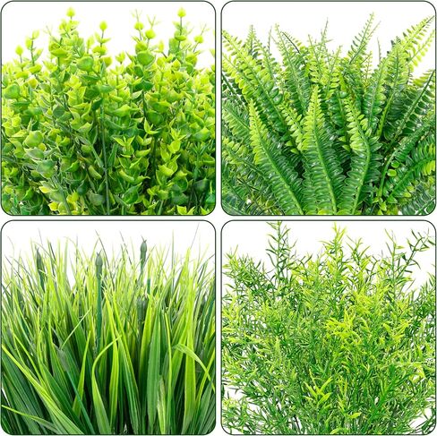 Bundles Artificial Plants, Bulk Fake Boston Fern Boxwood Rosemary Grass Greenery Outdoor UV Resistant No Fade Faux Plastic Plants Garden Porch Window Box Decorating (24Pcs) in Saudi Arabia