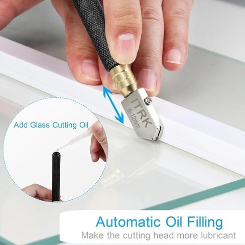 Glass Cutter 2mm-20mm & Glass Cutting Oil, Upgrade Glass Cutting Tool with Aotomatic Oil Feed, Pencil Style Oil Feed Carbide Tip Glass Cutter for Mirror/Tiles/Mosaic in Saudi Arabia
