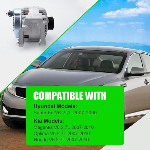 373003E100 New Alternator 12V 130A Compatible with Hyundai Santa Fe 2007-2009, Kia Magentis/Optima/Rondo V6 2.7L 2007-2010, 6Grooves CW, Replace 11190N 11190 21319271 021319271 373003E105 in Saudi Arabia