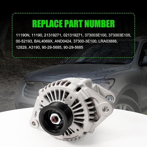 373003E100 New Alternator 12V 130A Compatible with Hyundai Santa Fe 2007-2009, Kia Magentis/Optima/Rondo V6 2.7L 2007-2010, 6Grooves CW, Replace 11190N 11190 21319271 021319271 373003E105 in Saudi Arabia