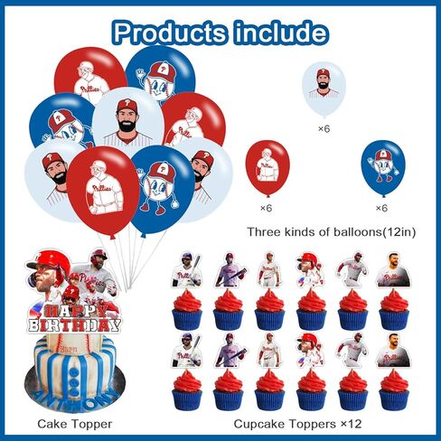 Bryce Harper Baseball Star Birthday Party Decorations, Themed Party Supplies with Banner, Cake Topper, Cupcake Toppers, Balloons for Kids Adults Kids Sports Party Decorations in Saudi Arabia