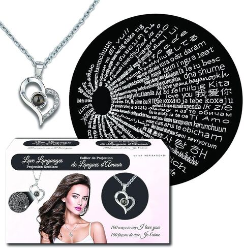 إلهاماتي - قلادة أحبك على شكل قلب، هدايا مجوهرات مكونة من 100 لغة حب لها، أو هدايا للأم، أو قلادة أفضل صديق لعيد الميلاد، أو الذكرى السنوية، أو أي مناسبة هدايا مجوهرات in Kuwait
