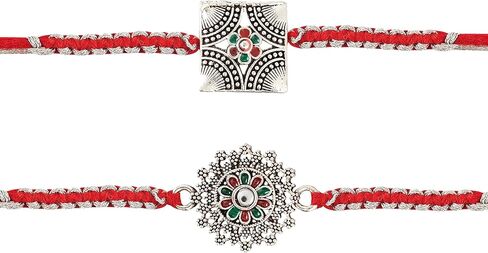 مجموعة من 2 راخي للأخ مع قلادة فضية مؤكسدة للبطاقة لمصمم راكشا باندان خيط راخي لبهايا 02 in Kuwait