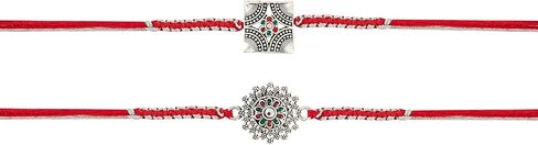 مجموعة من 2 راخي للأخ مع قلادة فضية مؤكسدة للبطاقة لمصمم راكشا باندان خيط راخي لبهايا 02 in Kuwait