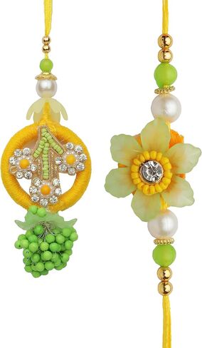 Bhai Dooj Rakhi Lumba set of 2 Rakhi for Brother and Bhabhi Bhaiya Bhai Rakhi Set of 2 Couple Pair Rakhi Dora Thread gift Pack for Diwali gifts Rakhi Bracelet for Veera Brother Sister Festival Rakhi in Saudi Arabia