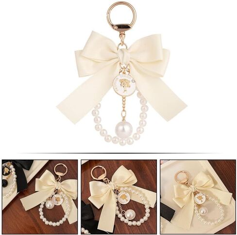 KESYOO Pearl Keychain with Bow Tassel: Bow-knot Car Keychain Keyrings Holder Backpack Key Pendant Purse Bag Charm Gift in Saudi Arabia