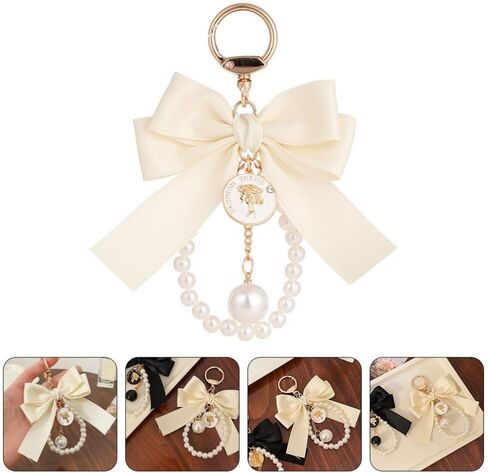 KESYOO Pearl Keychain with Bow Tassel: Bow-knot Car Keychain Keyrings Holder Backpack Key Pendant Purse Bag Charm Gift in Saudi Arabia