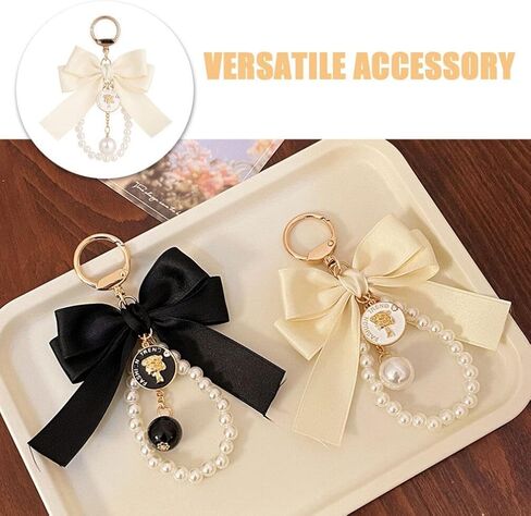KESYOO Pearl Keychain with Bow Tassel: Bow-knot Car Keychain Keyrings Holder Backpack Key Pendant Purse Bag Charm Gift in Saudi Arabia