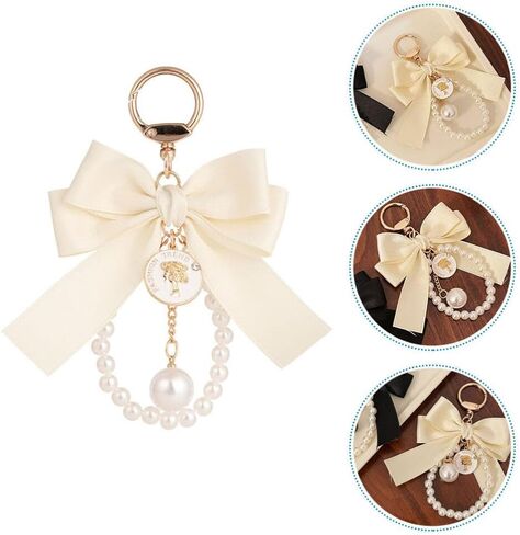 KESYOO Pearl Keychain with Bow Tassel: Bow-knot Car Keychain Keyrings Holder Backpack Key Pendant Purse Bag Charm Gift in Saudi Arabia