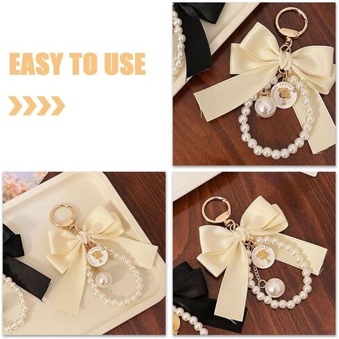 KESYOO Pearl Keychain with Bow Tassel: Bow-knot Car Keychain Keyrings Holder Backpack Key Pendant Purse Bag Charm Gift in Saudi Arabia