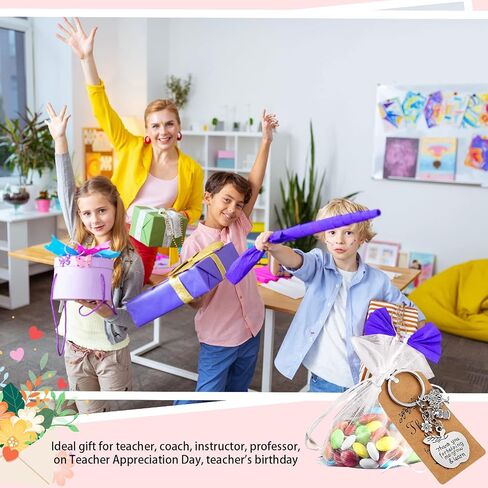 Yinkin 24 Pcs Teacher Keychain Teacher Appreciation Keychain Gift Graduation Teacher Appreciation Gifts with 24 White Drawstring Organza Pouch Gift Bags and 24 Kraft Tags for Teacher from Student in Saudi Arabia