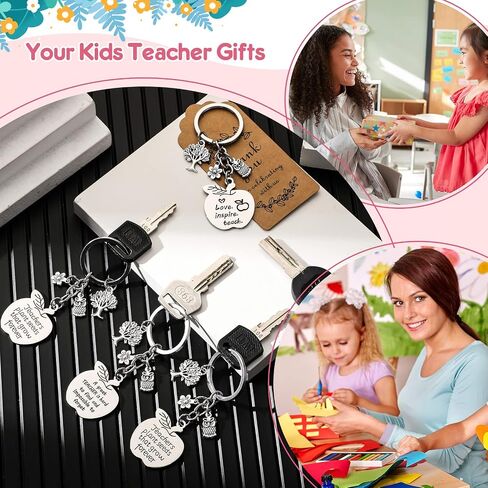 Yinkin 24 Pcs Teacher Keychain Teacher Appreciation Keychain Gift Graduation Teacher Appreciation Gifts with 24 White Drawstring Organza Pouch Gift Bags and 24 Kraft Tags for Teacher from Student in Saudi Arabia