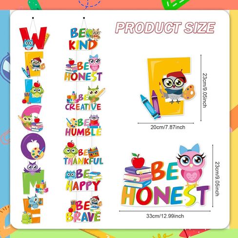HOWAF Owl Welcome Back to School Door Sign, First Day of School Porch Sign for Classroom Door Decor, Owl Inspirational Positive Sayings Door Hanging Motivation Porch Sign for Pre School Primary in Saudi Arabia
