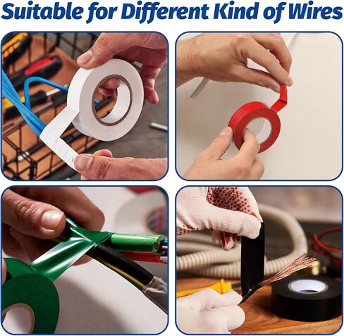 40 حزمة شريط كهربائي 3/4 بوصة × 66 قدم مقاوم للماء للاستخدام الداخلي/الخارجي شريط أسود شريط كهربائي ملون 6 ألوان شريط عازل PVC عالي اللصق ومقاوم لدرجات الحرارة العالية in Kuwait
