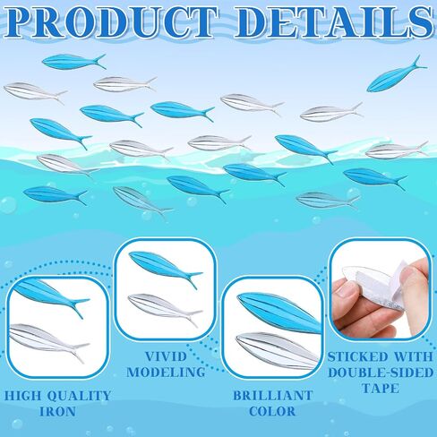 Blulu 20 Pcs Summer Coastal Metal Fish Wall Decor Coastal Fish Wall Art Nautical Marine Fish Wall Sculpture Modern Beach Themed Fish Ocean Wall Decoration for Bedroom Living Room (Fresh Color) in Saudi Arabia