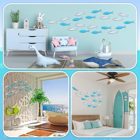 Blulu 20 Pcs Summer Coastal Metal Fish Wall Decor Coastal Fish Wall Art Nautical Marine Fish Wall Sculpture Modern Beach Themed Fish Ocean Wall Decoration for Bedroom Living Room (Fresh Color) in Saudi Arabia