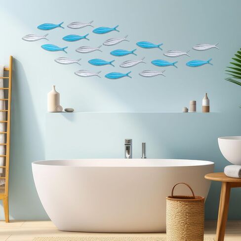 Blulu 20 Pcs Summer Coastal Metal Fish Wall Decor Coastal Fish Wall Art Nautical Marine Fish Wall Sculpture Modern Beach Themed Fish Ocean Wall Decoration for Bedroom Living Room (Fresh Color) in Saudi Arabia