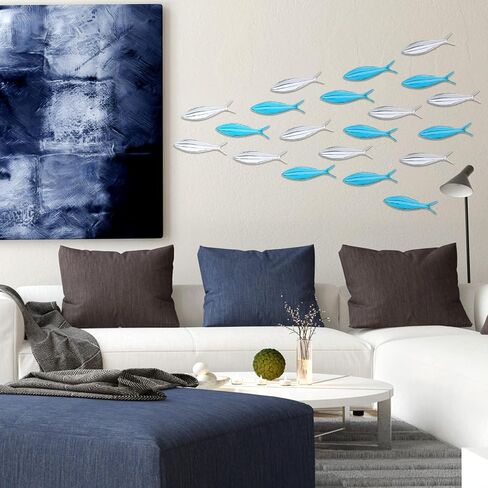 Blulu 20 Pcs Summer Coastal Metal Fish Wall Decor Coastal Fish Wall Art Nautical Marine Fish Wall Sculpture Modern Beach Themed Fish Ocean Wall Decoration for Bedroom Living Room (Fresh Color) in Saudi Arabia