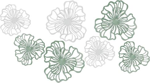 7 قطع ديكور حائط معدني لغرفة المعيشة، فن تعليق جدار زهرة حديد بوهو مزدوج الطبقات، ديكور جدار معدني جمالي داخلي لغرفة النوم والمطبخ والحمام والمزرعة والمكتب المنزلي، باللون الأخضر والأبيض in Kuwait